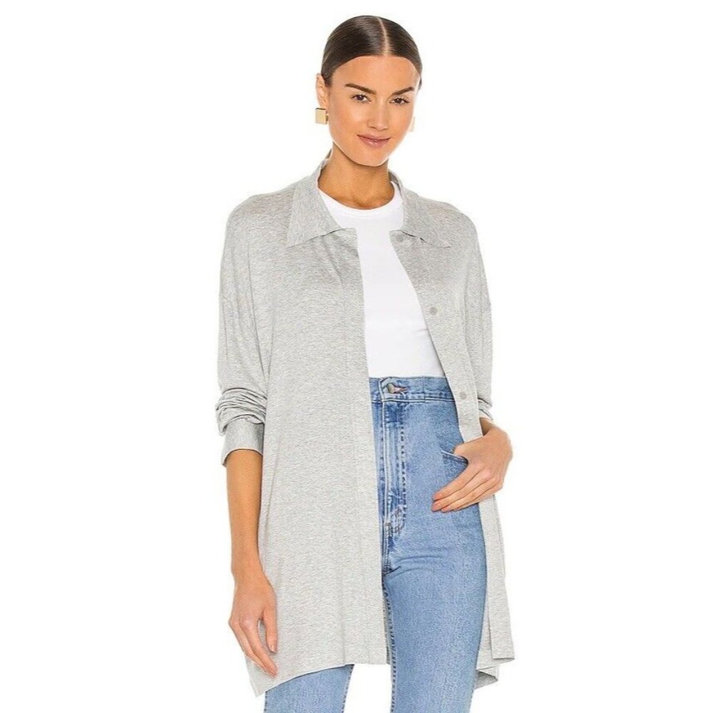 Norma Kamali Oversized Boyfriend NK Shirt Top Light Grey Long Sleeve